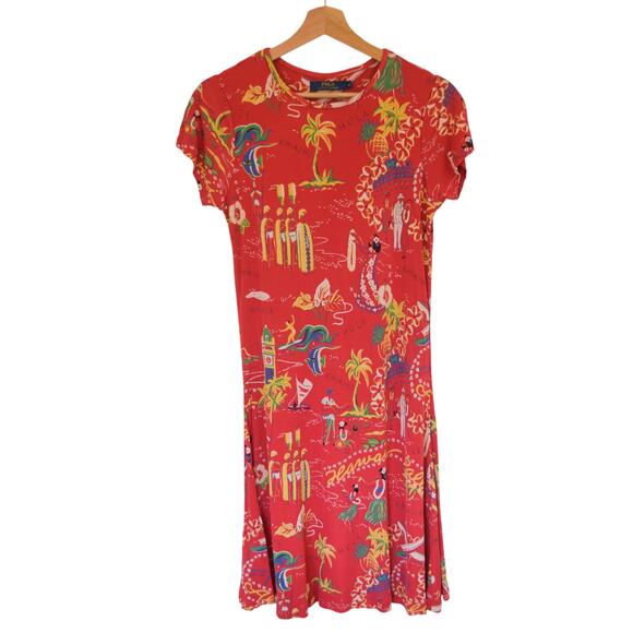 Ralph Lauren Polo Y2K Mesh Hawaii Print Dress Size Medium - Picture 2 of 7